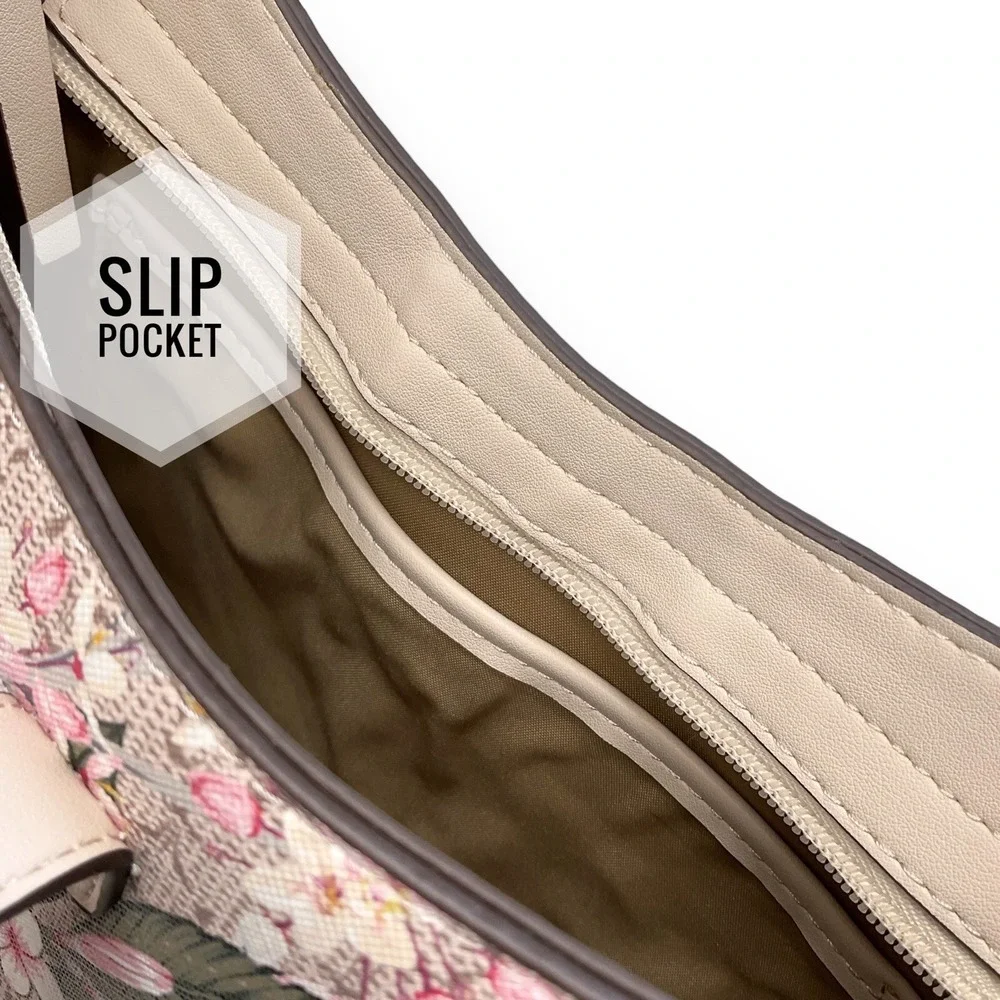 Nanette Purse Pink Beige Floral Logo Short Shoulder Hobo Bag NWT $88